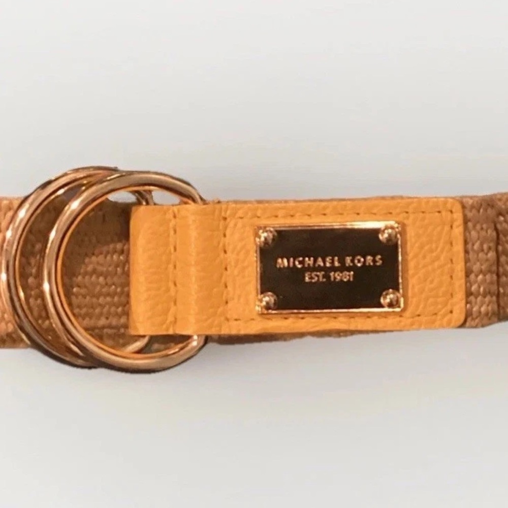 Michael Kors Belt Woven Vegan Leather Poly Stretch Summer Yellow D Ring 💐 Spring